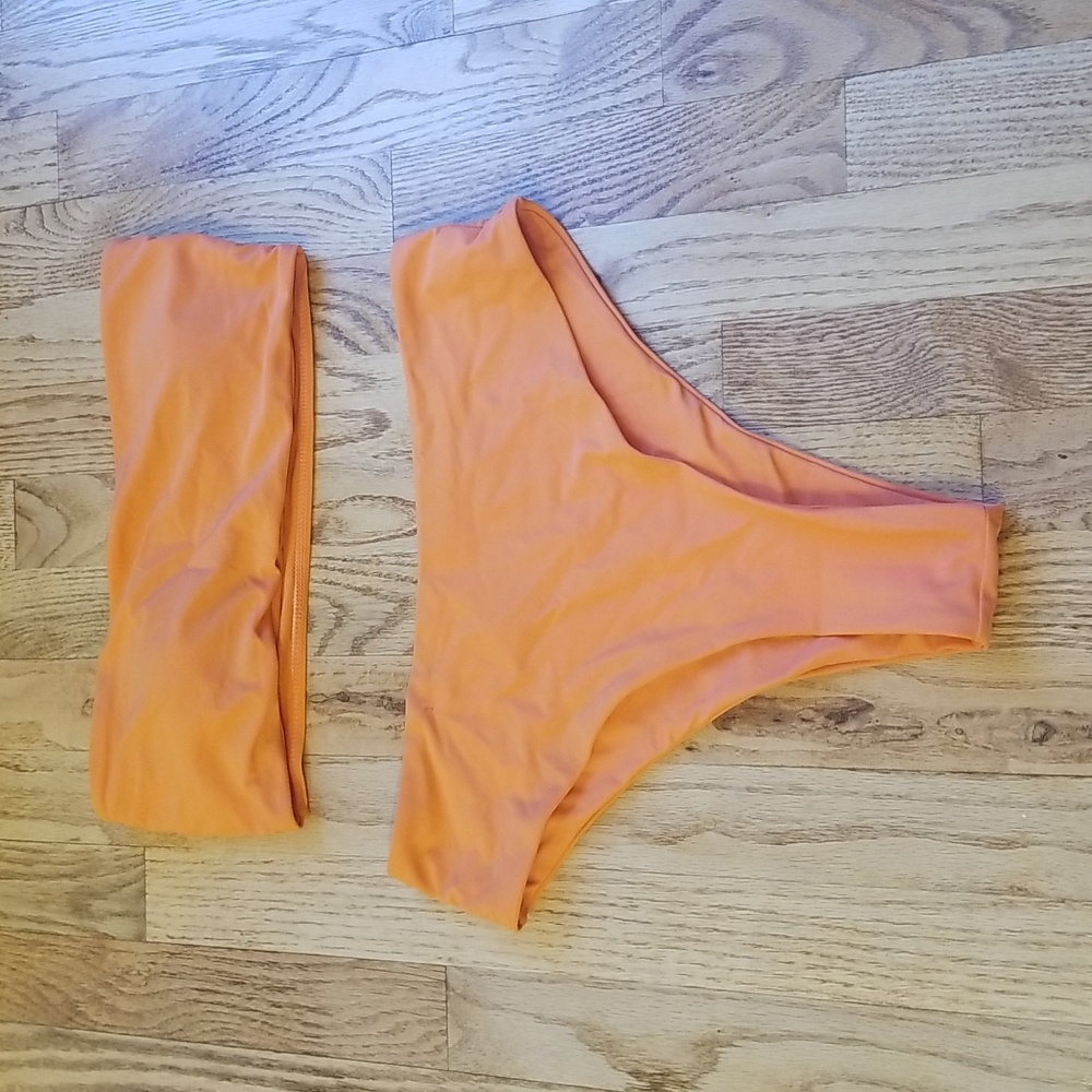 (M) Zaful Bandeau High Waist Bikini Swimsuit Tropical Coastal Resortwear Beach